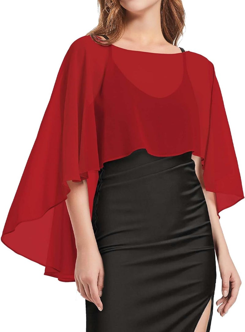 CHICGAL Womens Capelets Shawls and Wraps for Evening Dress Chiffon Capes Wedding Cover Up - Image 1